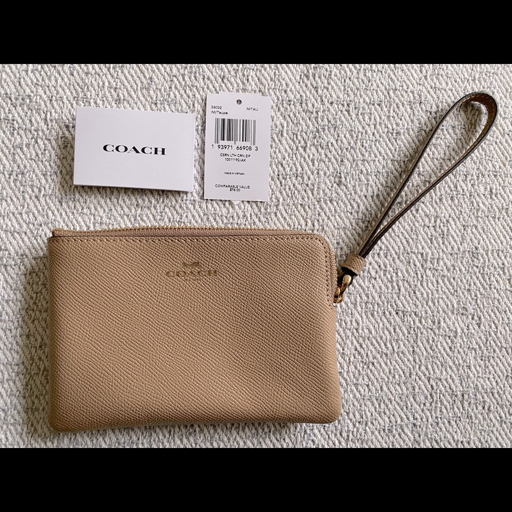Coach corner zip taupe wristlet